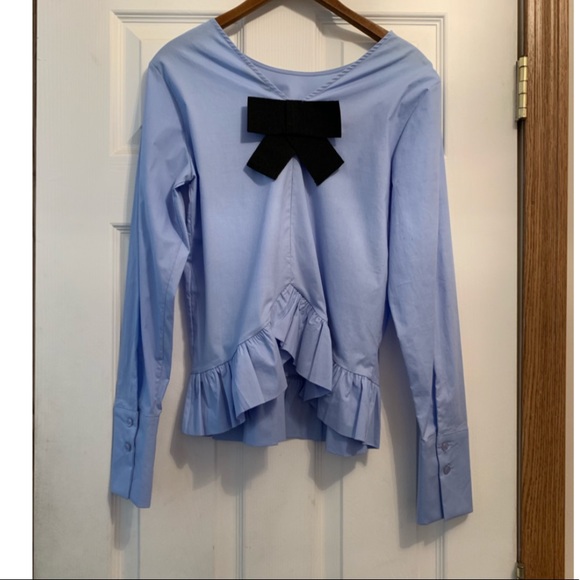 Motivi Tops - NWOT Motivi Blue Woven Bow Blouse (Made in Italy)